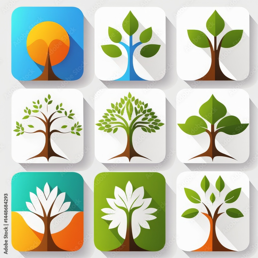 Poster vector tree icons set.