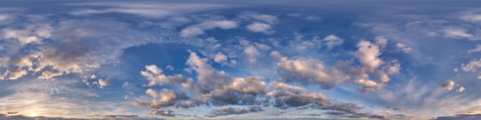 seamless cloudy blue evening sky hdri panorama 360 degrees angle view with zenith and beautiful...