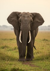 Fototapeta premium Majestic African Elephant: Serene Portrait in Golden Savanna