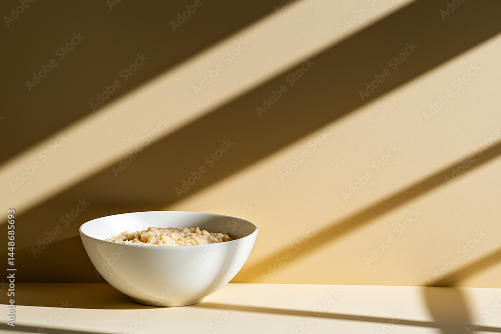 Aufkleber a simple breakfast scene features a white bowl filled with nourishing oats, bathed in soft light and