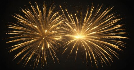 Intense yellow fireworks bloom, radiating light trails, deep black background,  bloom,  majestic,  intense
