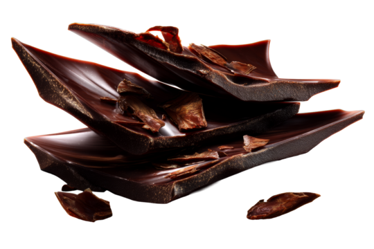 Delicious dark chocolate pieces stacked on each other