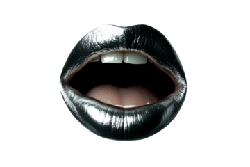 Bold black lips in an open expression with a transparent background