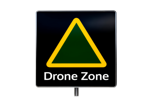 Sign indicating a designated drone zone for aerial activities