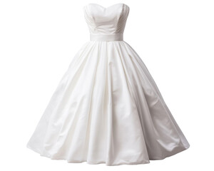 Elegant white wedding dress with structured bodice and full skirt, cut out
