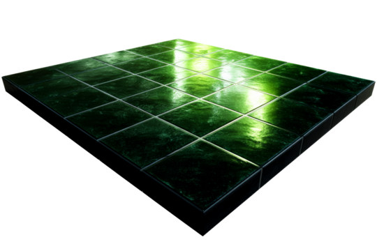 Glossy green tiles on a transparent background with reflections