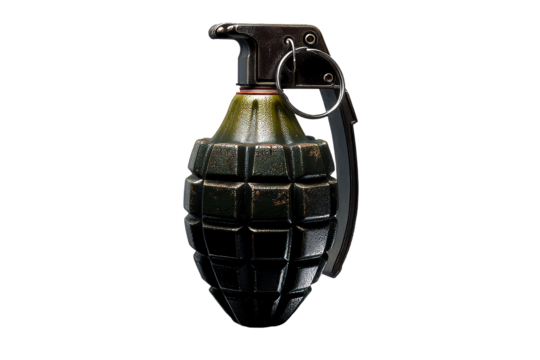 Military style hand grenade on a transparent background