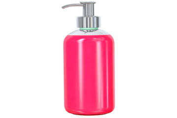 Bright pink liquid soap dispenser on transparent background