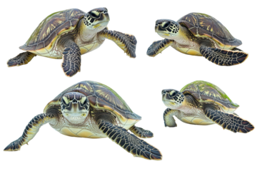 Isolated Four Sea Turtles