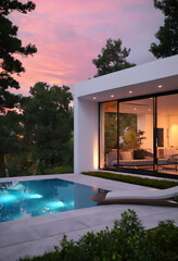 sunset Reflections of a Modern Rish House

