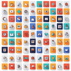 flat icons set with office and equipment