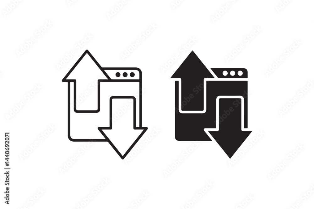 Poster upload and download icons with browser window vector