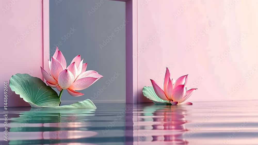 Aufkleber exploring tranquility through serene pink lotuses in calm waters at sunset in a peaceful artistic se