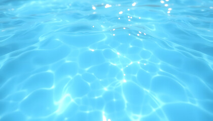 Obraz premium Blurred transparent blue colored clear water surface texture. Water waves in sunlight. Copy space, cinematic. with white shades