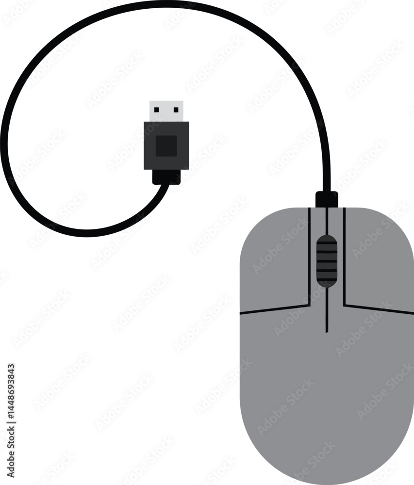 Poster wired computer mouse with usb connector simple flat design technology accessory vector illustration