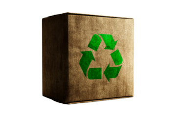 Recycling box with green symbol on transparent background