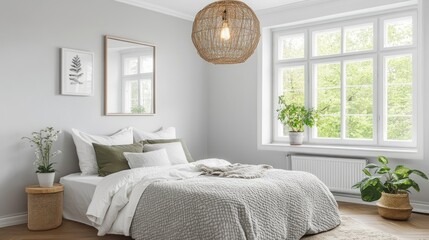 Stylish bedroom interior showcasing a serene atmosphere.