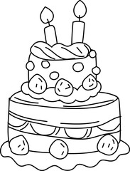 Hand-Drawn Birthday Cake Illustration Set with Candles and Decorations