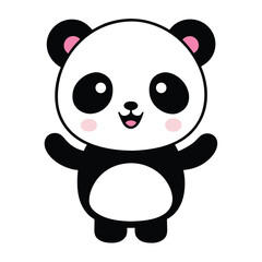 Naklejka premium cute cartoon panda, adorable panda bear, simple black and white panda character, endearing panda illustration, minimalistic panda design, kawaii panda icon, playful panda mascot, soft panda plush toy,