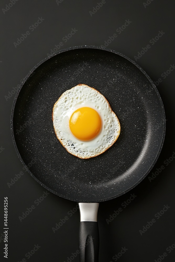 Poster sunny side up egg in a non stick frying pan on a dark background culinary concept capturing breakfas