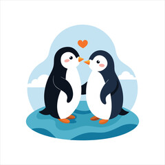  Penguin Couple on Ice Flat Vector Love Moment