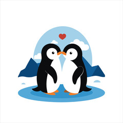 Naklejka premium Penguin Love Scene Tender Moment on Ice Vector Illustration