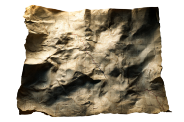 Old crumpled map showing mountain terrain and trails