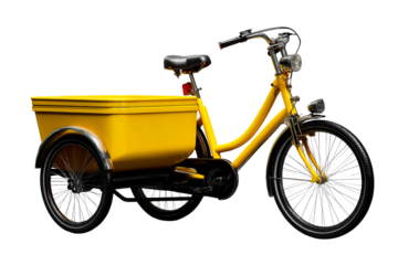 Yellow cargo bike with a transparent background