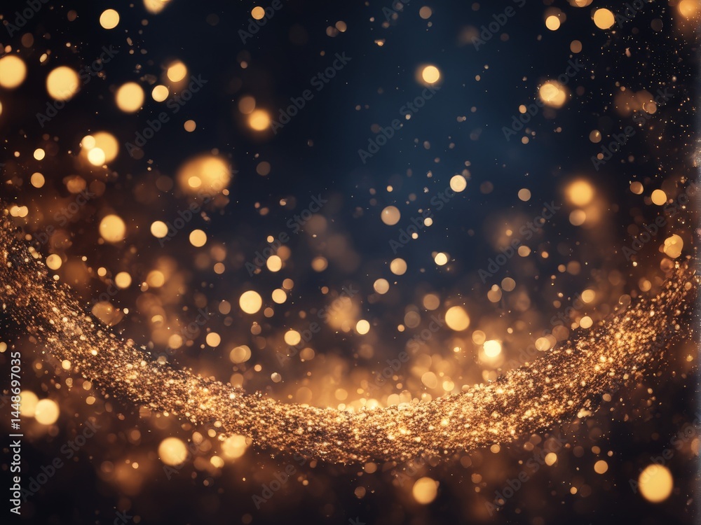 Poster abstract golden background with bokeh and space for text