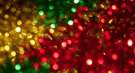 Festive Christmas Bokeh Background with Gold, Green, and Red Lights - Holiday Sparkle and Glitter