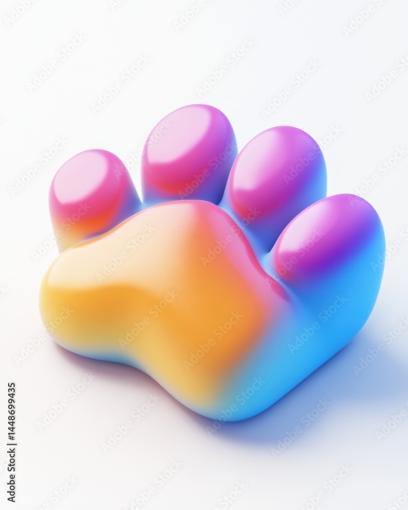 Poster gradient paw print on white background with smooth transitions and soft lighting creating a playful 