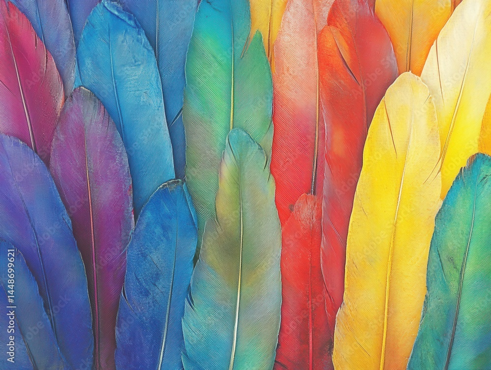 Aufkleber vibrant array of colorful feathers creating an abstract background showcasing a spectrum of hues and