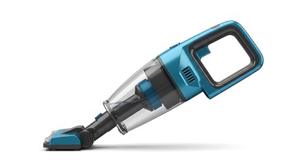 A compact handheld vacuum cleaner isolated on a white background, side view, modern design, product photo with studio lighting and realistic shadows