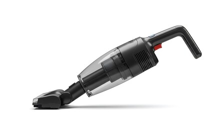 A compact handheld vacuum cleaner isolated on a white background, side view, modern design, product photo with studio lighting and realistic shadows