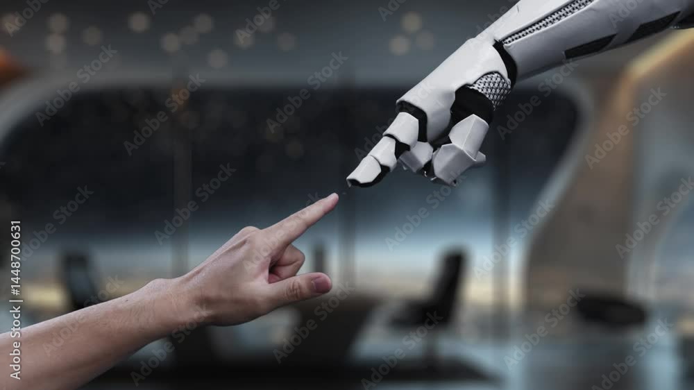 Poster a robotic hand interacts with a digital customer satisfaction survey. the visual features various ra