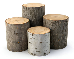 Obraz premium wooden logs cluster rough bark smooth cut surface natural texture