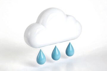 Cloudburst: A charming three-dimensional illustration of a fluffy, cloud-shaped rain shower with clean lines and bright, cool blue water droplets, signaling freshness, renewal.