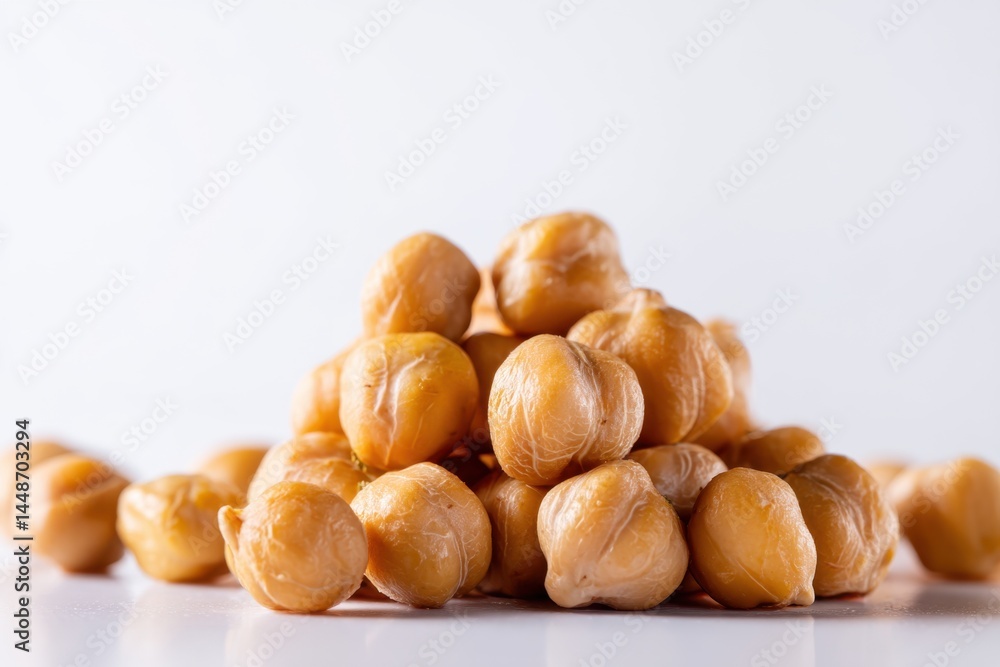 Poster pile of fresh chickpeas on a white surface showcasing their natural texture and color in a studio se