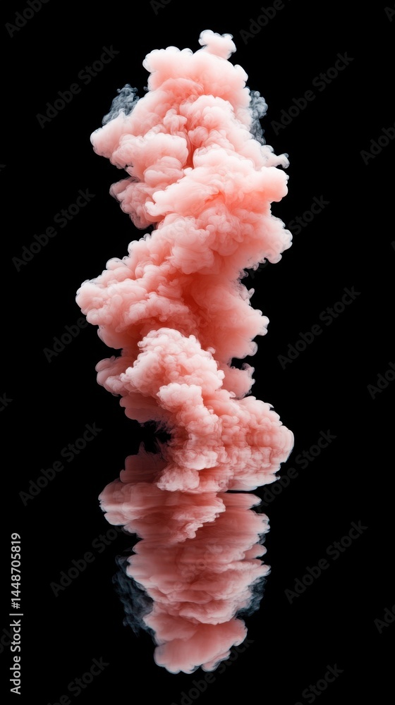 Aufkleber ethereal coral smoke plume rising gracefully against a stark black backdrop with a subtle reflection