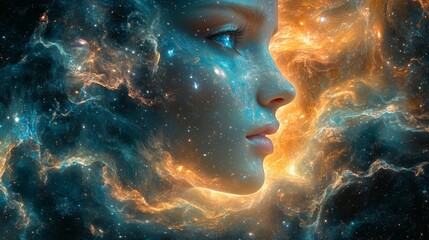 Fototapeta premium A celestial goddess surrounded by swirling galaxies