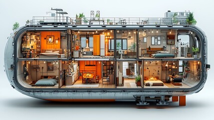 Futuristic Home Cutaway View Revealing Interior Design And Architecture High Resolution Photo