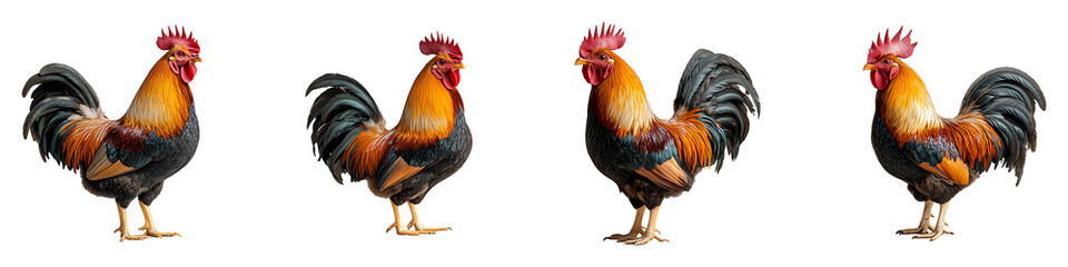 Fototapeta premium Set, group, collection of A brown rooster isolated on transparent background.