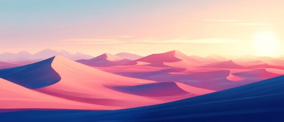 A beautiful desert landscape with pink and blue colors