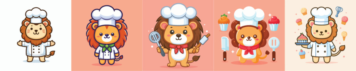 vector cute lion cosplay chef