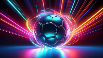 Neon Soccer Ball Speed, Energy, Light Streaks, Vivid Colors, Dynamic, Futuristic, Abstract, Sport, G