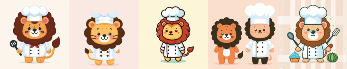 vector cute lion cosplay chef