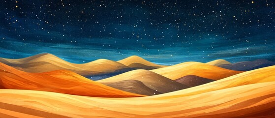 A desert landscape with a starry sky in the background