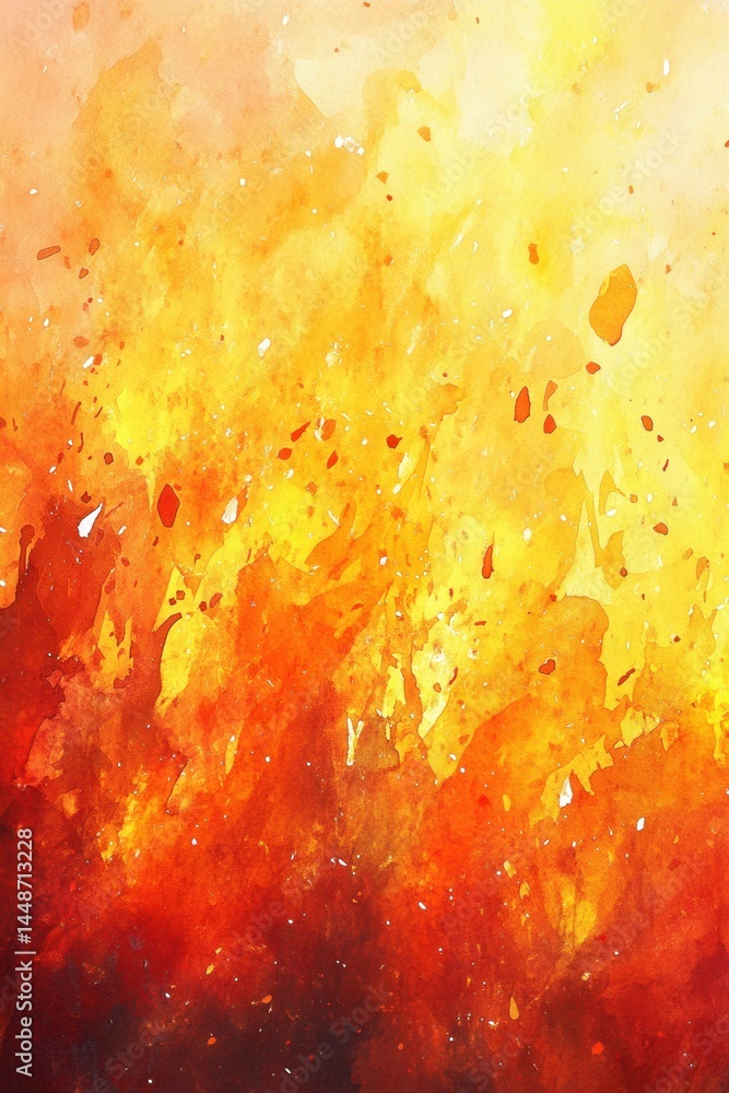 Poster abstract watercolor painting with vibrant orange and yellow hues creating a dynamic and energetic ar