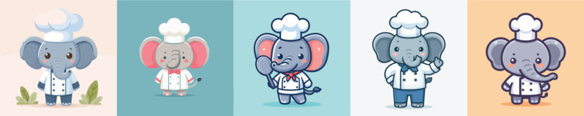 cute elephant vector cosplay chef