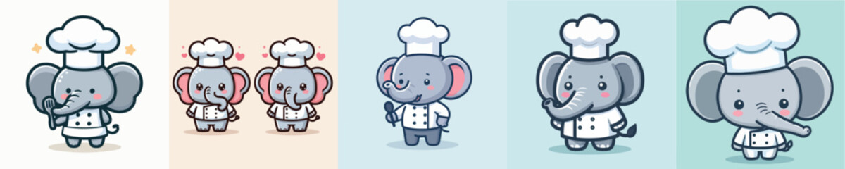 cute elephant vector cosplay chef